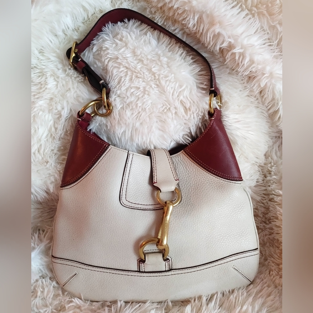 Coach Soho Bone & Maroon Leather Hobo Shoulder Bag - On Trend
